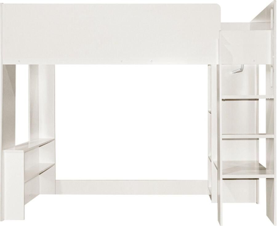 Gotagee Kinderbed 90x200cm hoogslaper (zonder matras) eenpersoonsbed houten bed veelzijdig 3-in-1 bed met opbergvakken kledingkast en trap wit