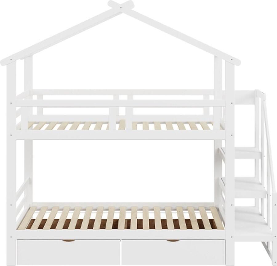 Gotagee Kinderbed 90x200cm met Opbergleider en Lades Massief Hout Wit