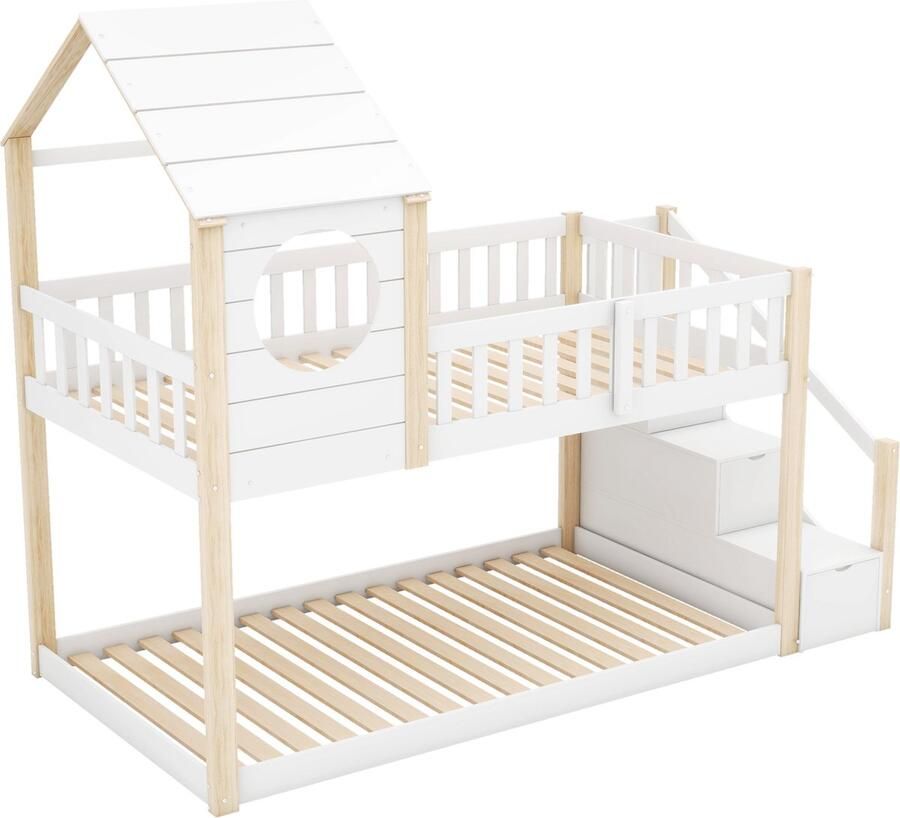 Gotagee Kinderbed Boomhut Eenpersoonsbed 90x200 Huisbed Stapelbed Opbergruimte Laagbed