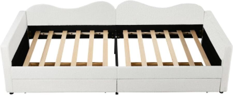 Gotagee Kinderbed gestoffeerd bed 90x200 cm slaapbank met 2 lades bedframe teddybeerstof multifunctioneel zacht bed met rugleuning en armleuningen jeugdbed logeerbed wit