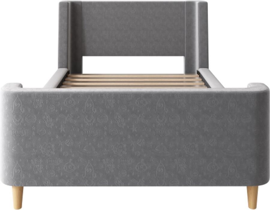 Gotagee Kinderbed gestoffeerd bed eenpersoonsbed slee bed met kosmisch patroon 90 x 200 cm grijs fluweel (zonder matras)