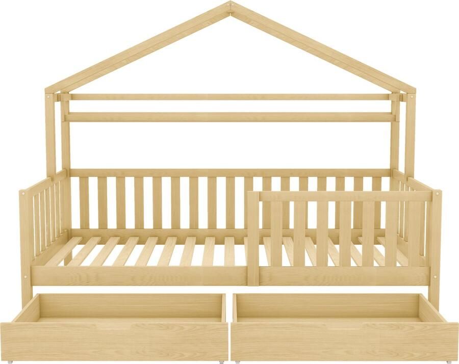 Gotagee Kinderbed Huisbed met lades Vurenhout Eenpersoonsbed 90x200cm Laag bed