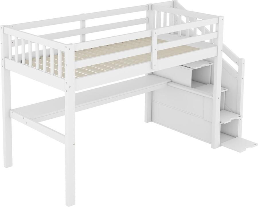 Gotagee Kinderbed logeerbed eenpersoonsbed 90x200 cm houten bed met bureau wit