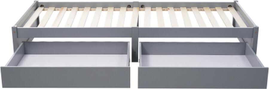 Gotagee Kinderbed Massief Houten Bed 90X200cm met 2 Laden en Lattenbodem Modern Eenpersoonsbed uit Hout met Opbergruimte Grijs
