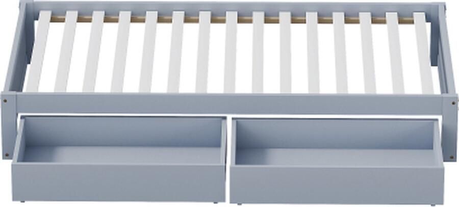 Gotagee Kinderbed Massiefhouten Bed 90X200 met 2 Lades en Lattenbodem Modern Eenpersoonsbed van Hout met Opbergruimte