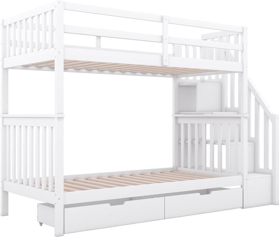 Gotagee Kinderbed modern stapelbed met trap en 2 lades wit
