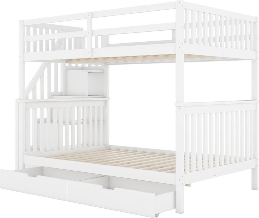 Gotagee Kinderbed modern stapelbed met trap en 2 lades wit
