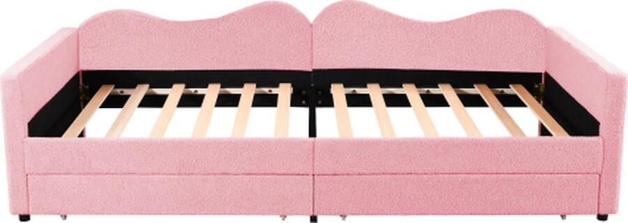 Gotagee Kinderbed Polsterbed 90 x 200 cm Sofabed met 2 Lade Teddybear Stof Multifunctioneel Zacht Bed met Rugleuning en Armleuningen