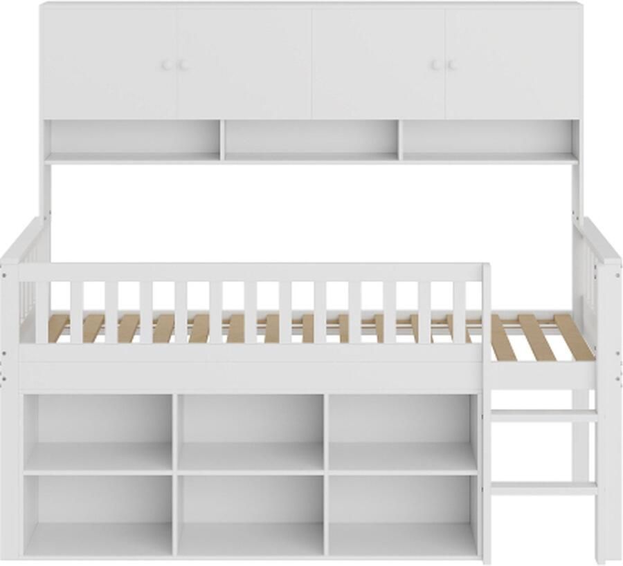 Gotagee Kinderbed van Hout 90x200 cm met Opbergruimte Opbergvakken en Veiligheidsladder