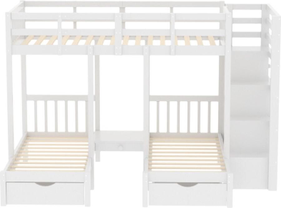 Gotagee Kinderbed van Massief Hout 90x200 cm Stapelbed met Opslaglades en Veiligheidsladder