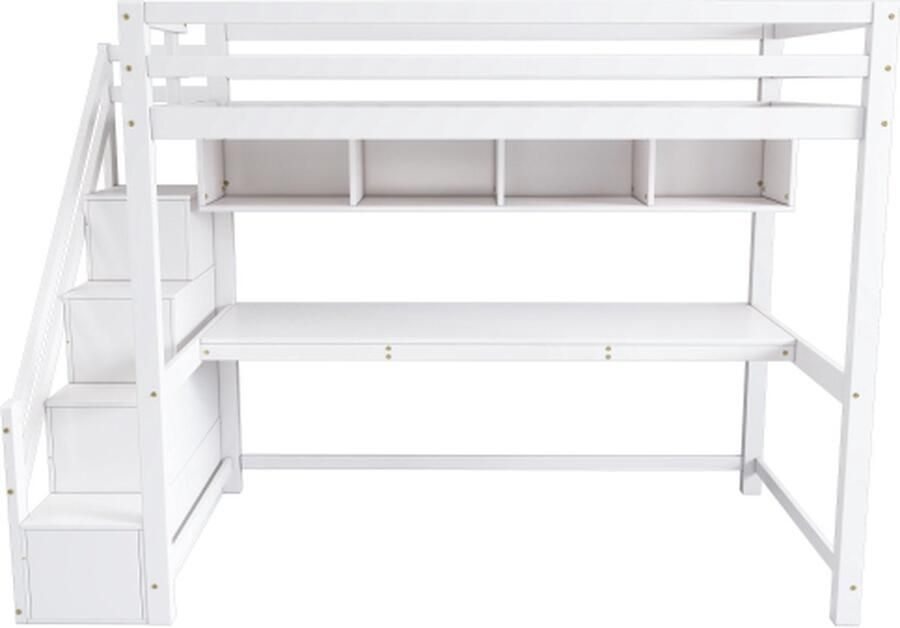 Gotagee Kinderhoogslaper 90x200cm met opbergtrap stapelbed kinderbed met bureau en planken - Foto 2