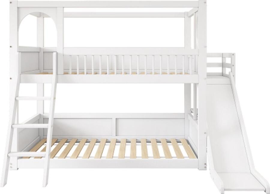 Gotagee Kinderstapelbed tweepersoonsbed multifunctioneel kinderbed met planken met glijbaan zonder matras wit 90x200