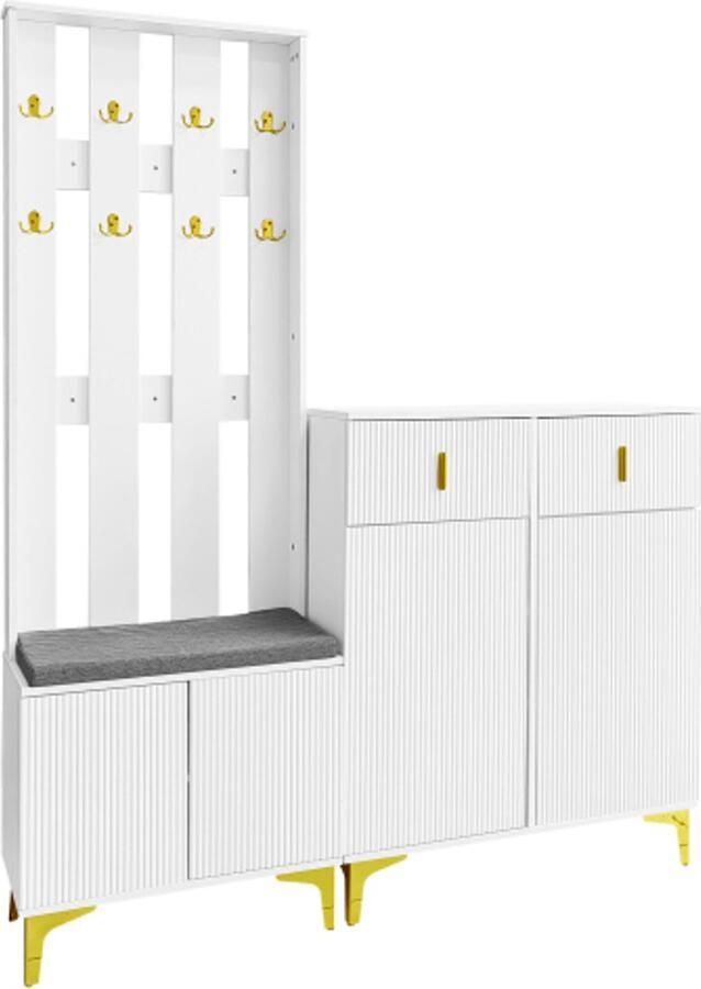 Gotagee Kledingkastset met schoenenbank en kussen kledingkastfront met haken schoenenkast met laden en deuren