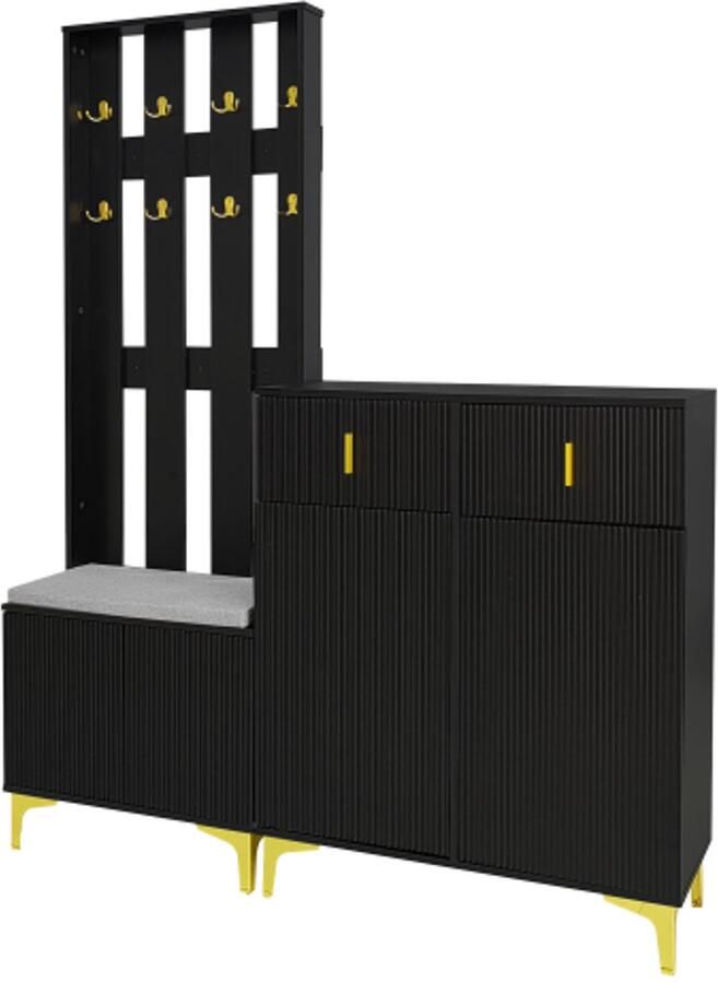 Gotagee Kledingkastset met schoenenbank en kussen kledingkastfront met haken schoenenkast met laden en deuren