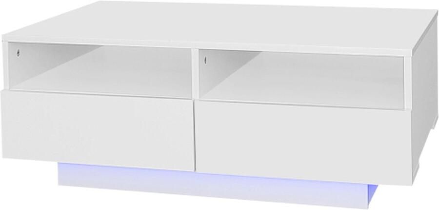 Gotagee LED Hoogglans Salontafel met 4 Lades Salontafel Woonkamertafel met 16 Kleuren LED Lichten voor Woonkamer en Slaapkamer USB