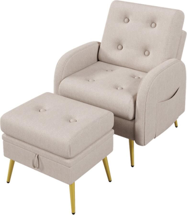 Gotagee Lounge stoel met voetenbankje Stoel met zijplankje Rugleuning fauteuil 3-voudig verstelbaar Stoel met zijplankje Bureaustoel Vrijetijdsstoel