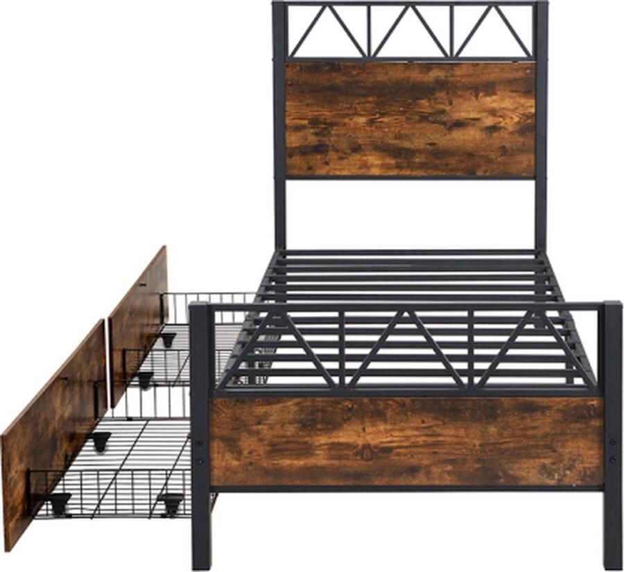 Gotagee metalen bed IJzeren bed 90x200cm vlak bed (zonder matras) bedframe jeugdbed met lades logeerbed metalen frame