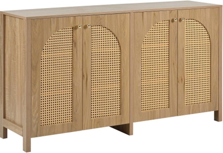 Gotagee Minimalistisch dressoir met 4 rotandeuren en metalen handgreep eenvoudige buffetkast voor eetkamer woonkamer keuken (natuurlijk)