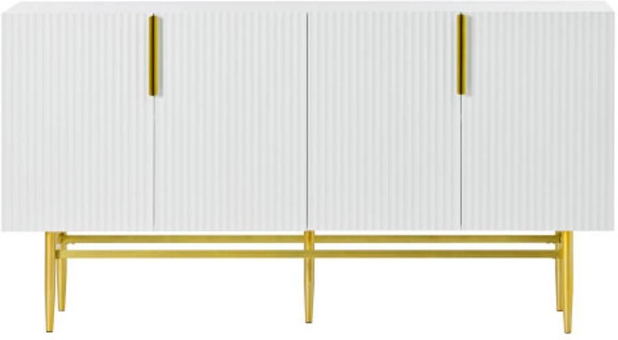 Gotagee Modern dressoir met 4 deuren goudkleurige metalen handgreep buffetkast voor eetkamer woonkamer slaapkamer hal (wit)