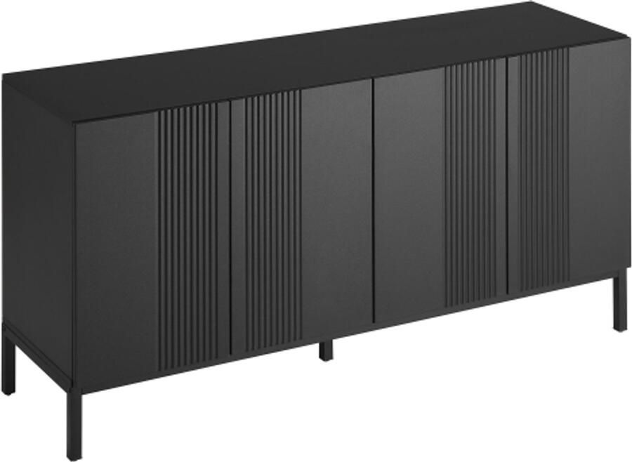 Gotagee Modern dressoir met unieke lijnen 4 deuren greeploze deur voor eetkamer woonkamer en keuken (zwart)