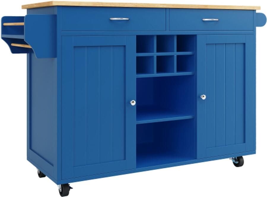 Gotagee Modern kookeiland (102×45×92cm) keukenkast buffetkast eetwagen met houtnerf buffetkast multifunctionele eettafel met opbergruimte blauw