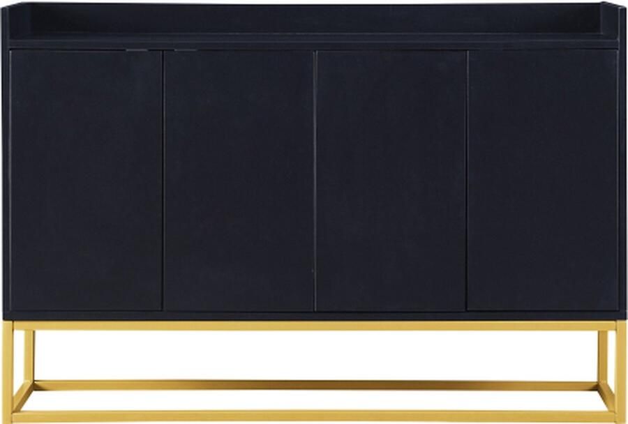 Gotagee Modern Sideboard In Minimalistische Stijl 4-Deurs Handgreeploze Buffetkast Voor Eetkamer Woonkamer Keuken Zwart