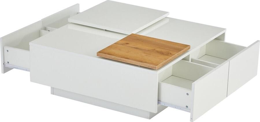 Gotagee Moderne hoogglans witte salontafel met schuifbaar blad en 4 lades