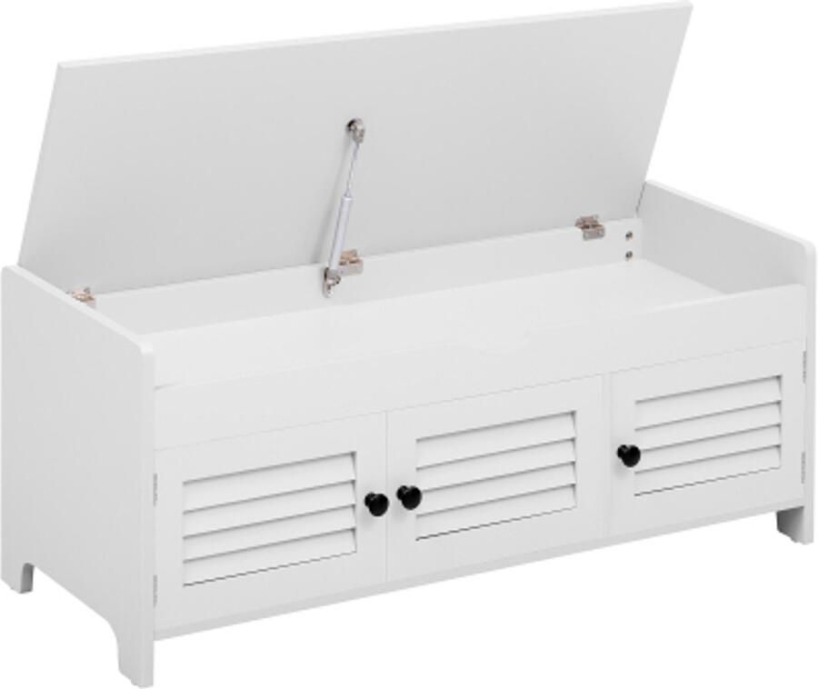 Gotagee Moderne Schoenenbank met Zitgedeelte Schoenenrek met Zitbank Zitkommode met Drie Jaloezedeuren en Verstopte Opbergruimte met Hydraulische Stangen Ingang Woonkamer Halmeubels wit