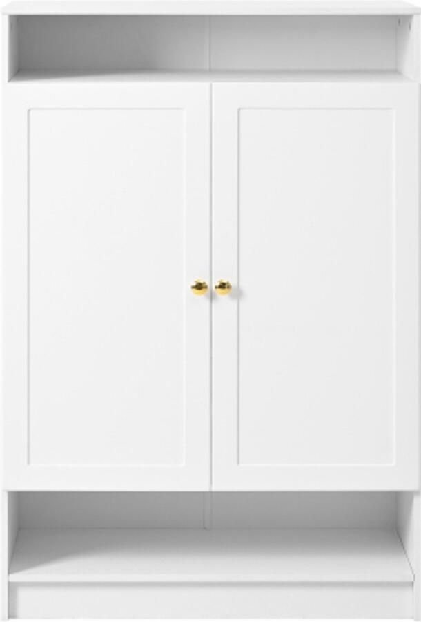 Gotagee Moderne schoenenkast met verstelbare planken gouden handgrepen schoenenkast met 2 deuren wit B73 D34 H109