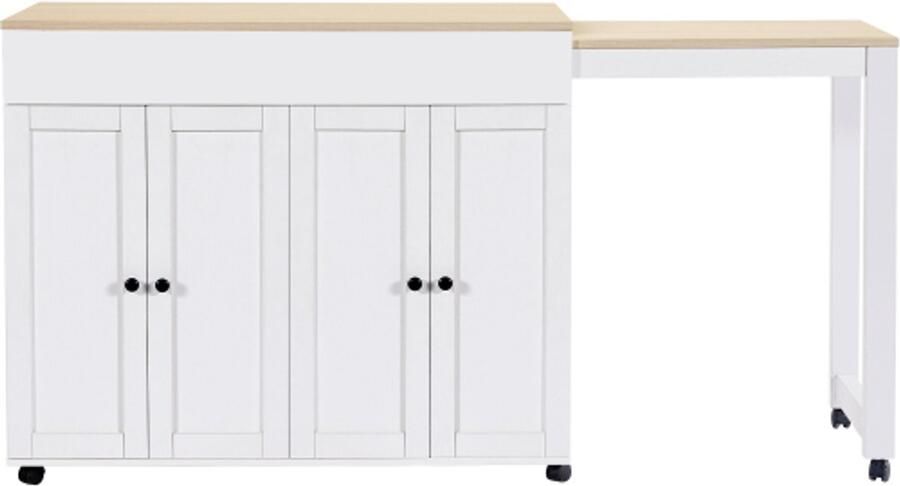 Gotagee Moderne uitschuifbare bartafel (118-180×50×94cm) uitschuifbare eettafel met opbergruimte met zes planken bartafel bistrotafel voor eetkamer te gebruiken als afscheiding in de woonkamer wit