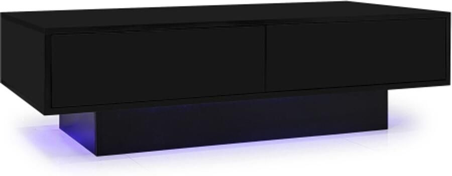 Gotagee Moderne zwarte hoogglans salontafel 115 x 55 x 34 cm met 2 lades LED-verlichting en een draagvermogen van 30 kg Elegante salontafel voor in de woonkamer