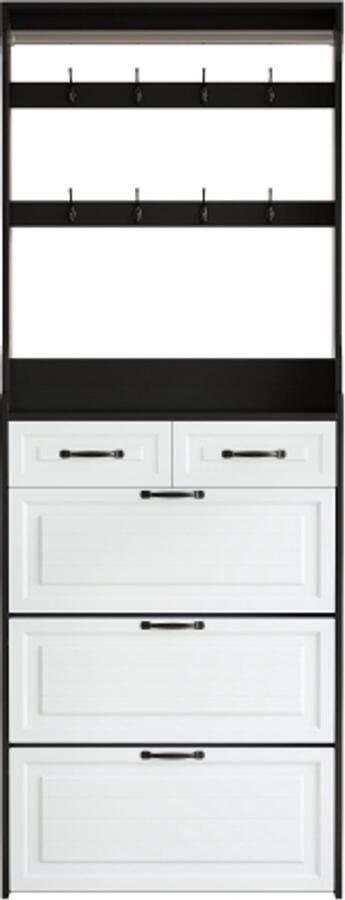 Gotagee Moderne Zwarte Schoenenkast met Kapstok – 3 Deuren 2 Lades Smalle Hoge Opbergkast met Ruime Indeling Stijlvol & Praktisch voor Hal of Woonruimte