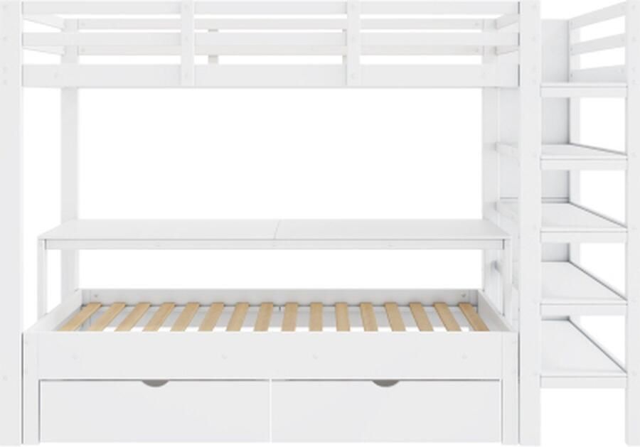 Gotagee Multifunctioneel Kinder Stapelbed met Bureau en Opbergruimte Massief Hout 90x200 cm