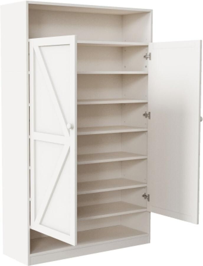 Gotagee Multifunctionele schoenenkast met dubbele deur grote opbergruimte 8 lagen scheidingswand wit - Foto 2