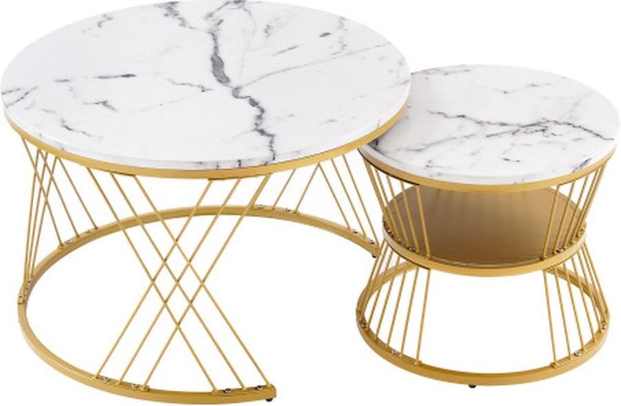 Gotagee Nestbare salontafel Hoogglans salontafelset Ronde bijzettafels Set van 2 Wit