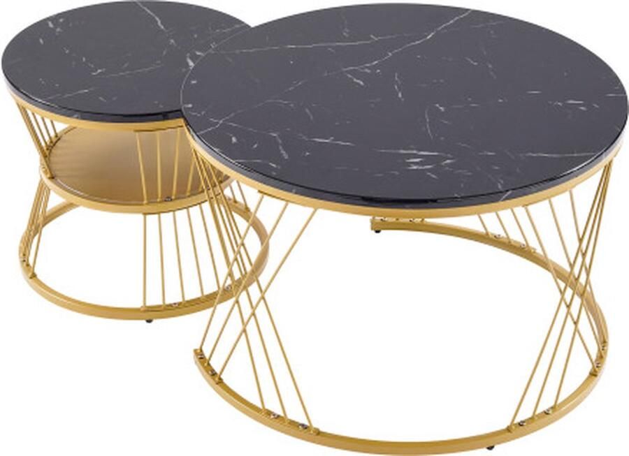 Gotagee Nestbare salontafel Hoogglans salontafelset Ronde bijzettafels Set van 2 Zwart