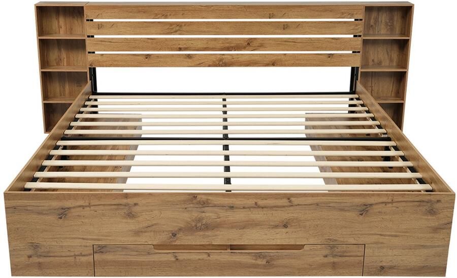 Gotagee Opbergbed multifunctioneel bed laag model bed tweepersoonsbed bed voor volwassenen bed voor de slaapkamer gastbed houten bed met LED-verlichting en USB-lader 180x200cm Bed met opbergruimte Eenvoudig bed voor de slaapkamer Bed zonder matras