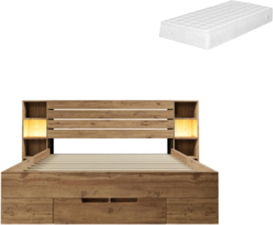 Gotagee Opbergbed multifunctioneel bed laag model bed tweepersoonsbed bed voor volwassenen bed voor de slaapkamer gastbed houten bed met LED-verlichting en USB-lader 160x200cm Bed met opbergruimte Eenvoudig bed voor de slaapkamer Bed met matras