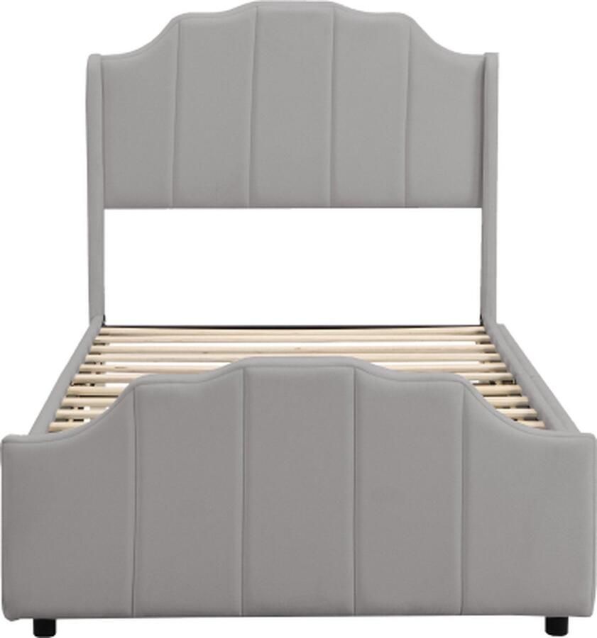 Gotagee Polsterbed 90 x 200 cm Kinderbed met 2 Opberglades Hoofdeinde Voeteinde en Lattenbodem Fluweelgepolsterd Grijs