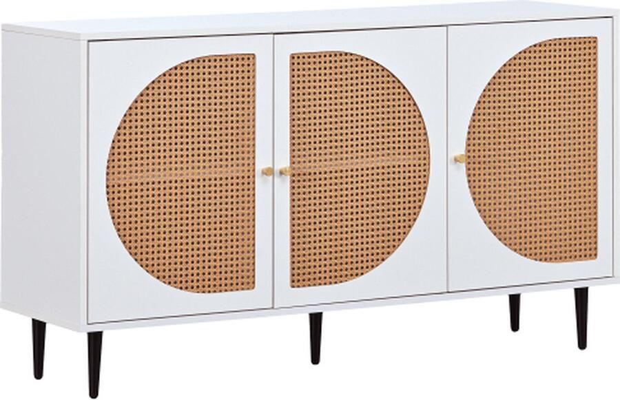 Gotagee Rotan ladekast Dressoir Highboard Woonkamer Kast Met 3 deuren Wit