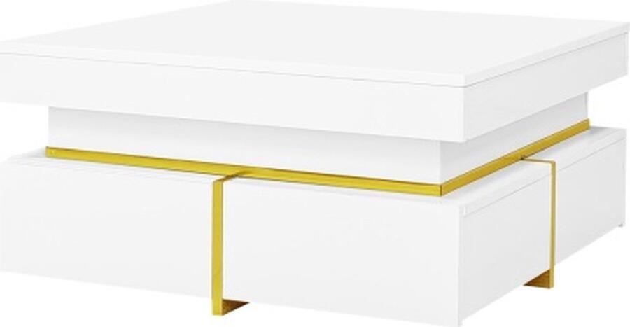 Gotagee Salontafel Hoogglans Woonkamer Tafel Wit Bijzettafel Met Lade En Gouden Accenten