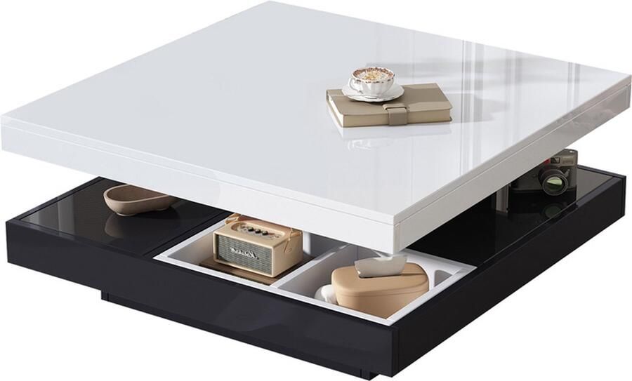 Gotagee Salontafel Koffietafel Bijzettafel met 360° draaibaar blad en opbergvak aan de onderkant