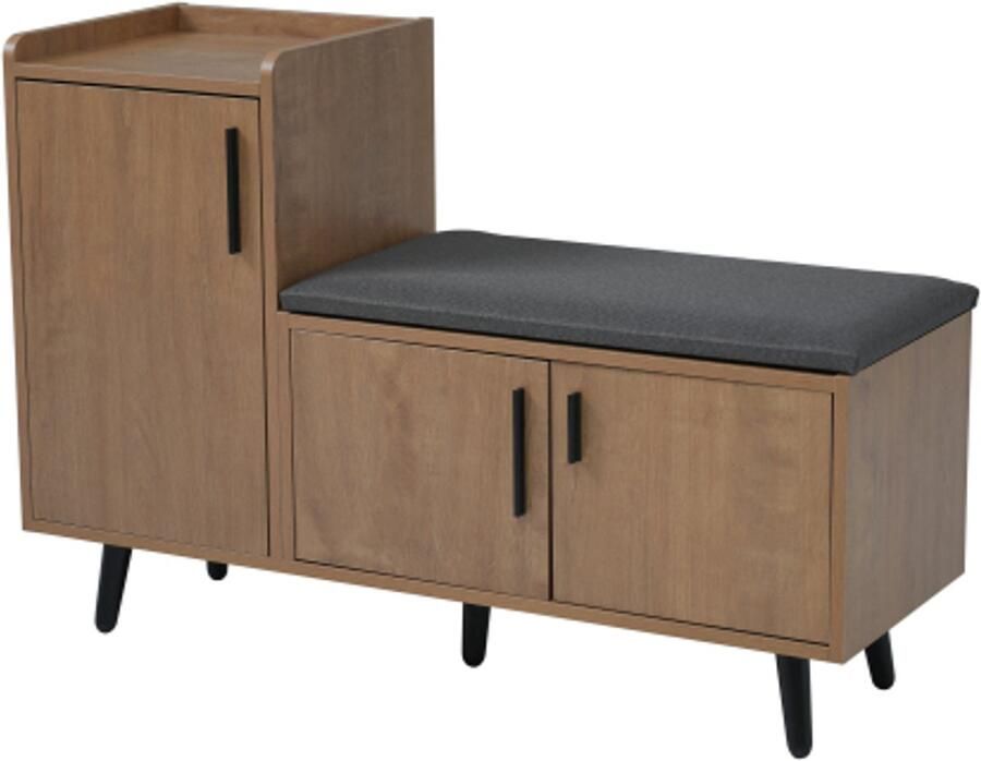 Gotagee Schoenenbank Schoenenkast met drie opbergdeuren met asymmetrische metalen handgrepen en meerdere niveaus voor opbergruimte B100 D34 H69 cm