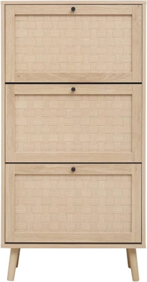 Gotagee Schoenenkast (60x24x121) met verweven strepenmotief hoogte 121 cm. Geschikt voor entrees gangen natuurlijke kleur