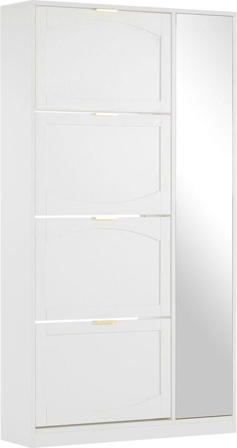 Schoenenkast kluisjes hal kast multifunctionele Schoenenkast met spiegel Wit 4 opvouwbare opbergvakken voor de hal - Foto 2