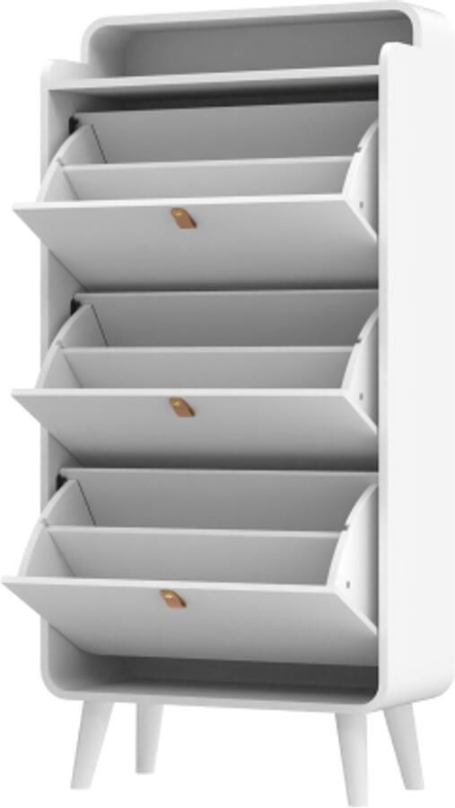 Gotagee Schoenenkast met 3 opvouwbare lades vrijstaand kantelbare schoenenorganizer entree smalle schoenenkast met bovenvak wit - Foto 2