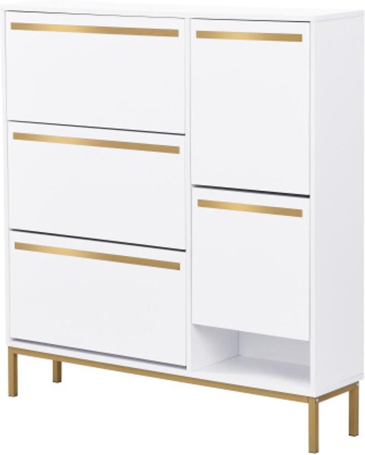 Gotagee Schoenenkast met schoenenwisselkruk drievoudig opvouwbaar schoenenrek en open opbergruimte glanzend oppervlak geschikt voor gangen en slaapkamers