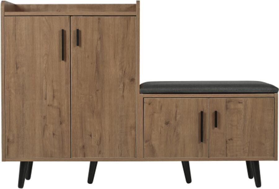 Gotagee Schoenenkast schoenenbanken vier opbergdeuren metalen handgrepen B120 D34 H82