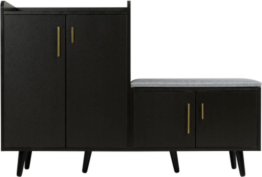 Gotagee Schoenenkast schoenenbanken vier opbergdeuren metalen handgrepen B120 D34 H82