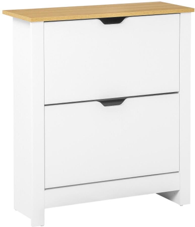 Gotagee Schoenenkast schoenenrek met 2 kleppen schoenenrek voor hal wit + naturel